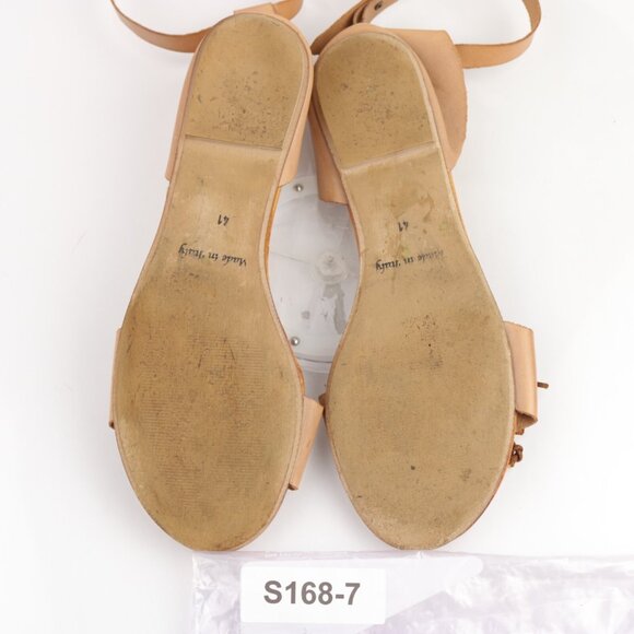 Borsalino Womens Sandals Size 41 10 Tan Leather Ankle Strap Boho Shoe Italy Made - Picture 10 of 12
